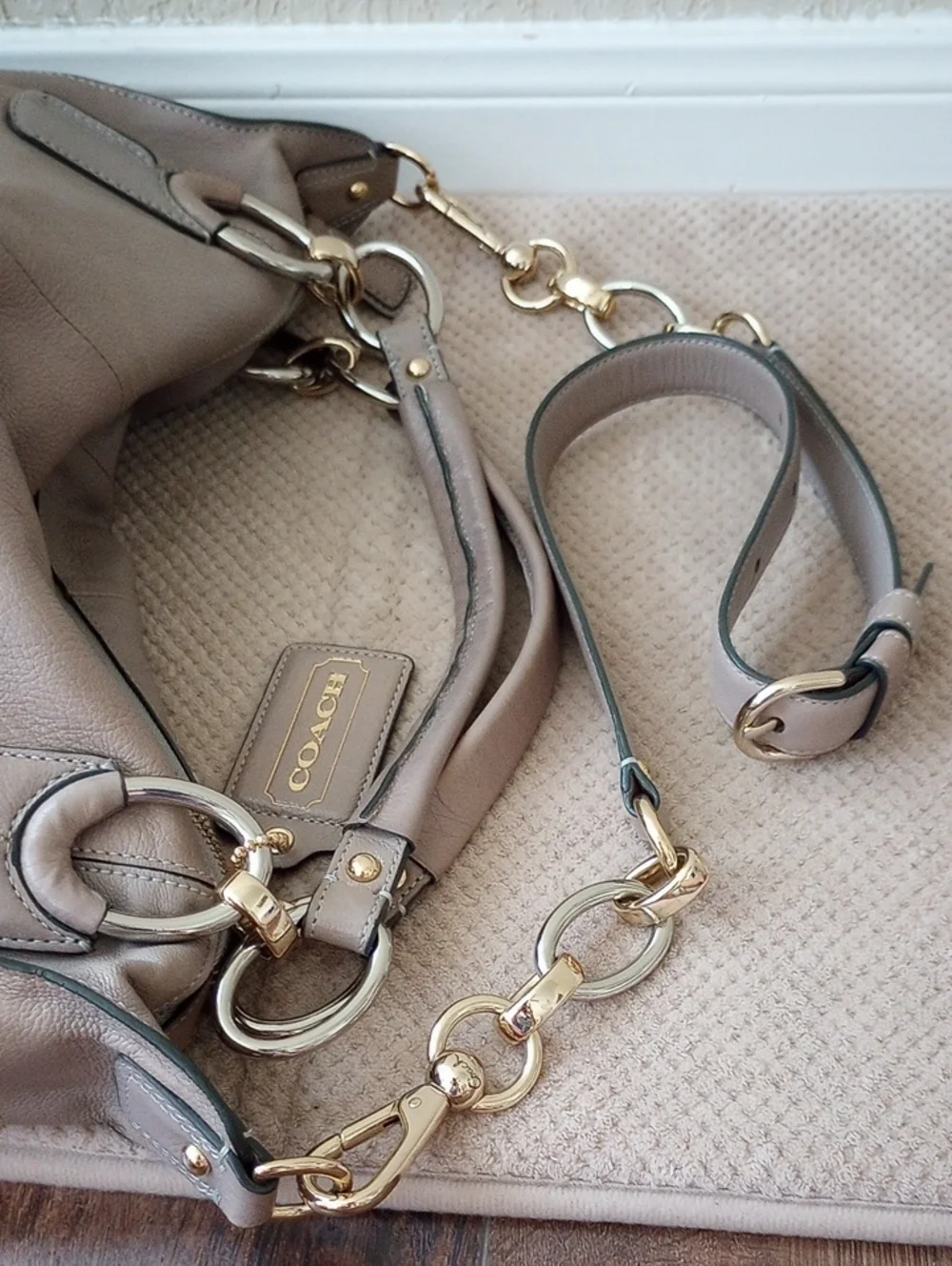 Coach Taupe Leather Hobo Bag with Gold Hardware